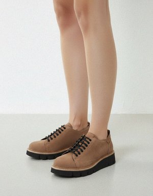 Tan Suede Lace-Up Shoes with Chunky Sole
