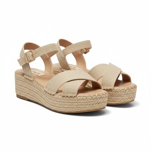 Beige Woven Espadrille Platform Sandals