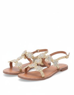 Gold Floral Embellished Flat Sandals