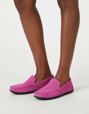 Pink Suede Moccasin Loafers