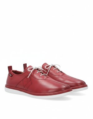 Red Leather Lace-Up Sneakers