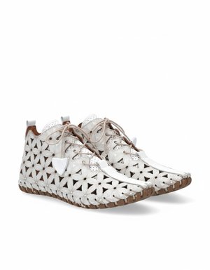 White Floral Perforated Lace-Up Ankle Boots