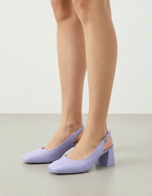 Purple Block Heel Slingback Pumps