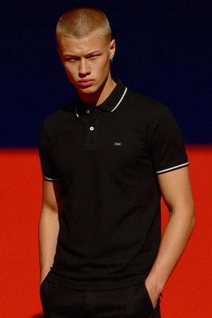 Classic Black Polo Shirt with White Trim Details