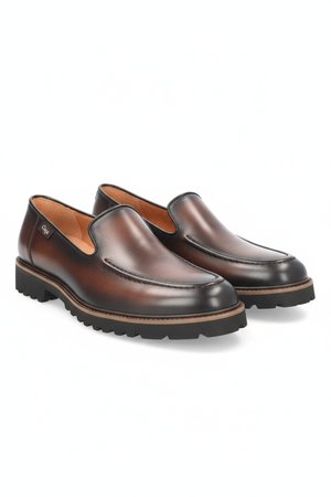 Burnished Leather Loafers with Lug Sole