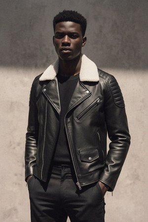 Stylowa czarna skórzana kurtka z kołnierzem Sherpa