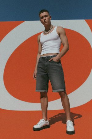 Cuffed Grey Denim Shorts