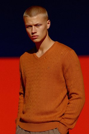 Classic V-Neck Sweater in Warm Orange