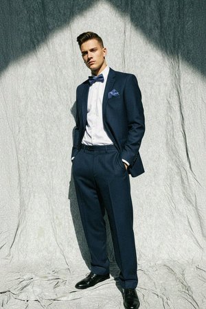 Zestaw: niebieska muszka w kratkę i pasująca poszetka