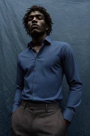 Blue Dotted Slim Fit Long Sleeve Shirt