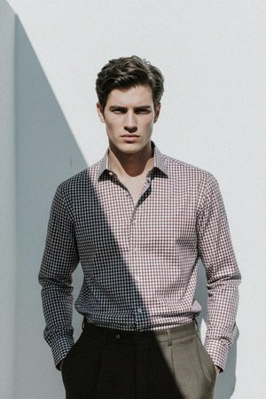 Red & Blue Micro Check Long Sleeve Shirt