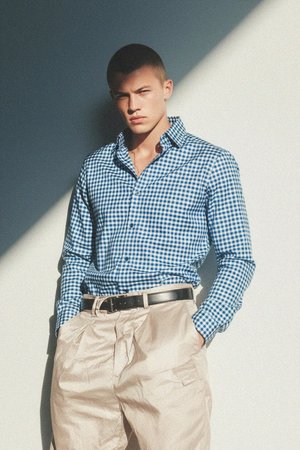 Blue Gingham Checkered Long Sleeve Shirt