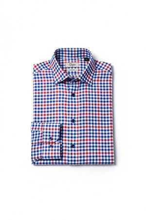 Checkered Button-Up Shirt with Red and Blue Pattern