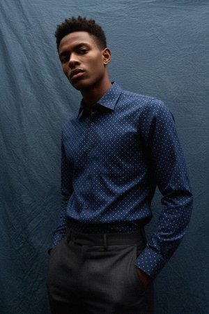 Stylish Blue Patterned Long Sleeve Shirt