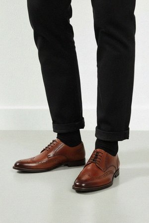 Classic Brown Leather Brogue Derby Shoes