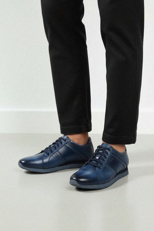 Refined Blue Leather Lace-Up Sneakers