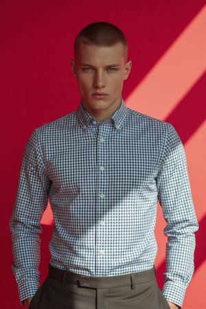 Fitted Blue Plaid Check Shirt