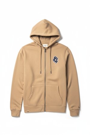 Full-Zip Hoodie with College Dept Logo - Beige