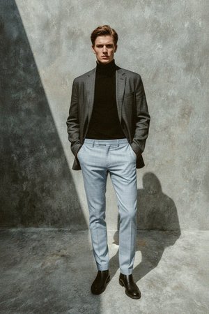 Jasnoniebieskie spodnie w kratę o dopasowanym kroju