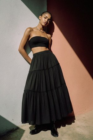 Tiered Black Maxi Skirt