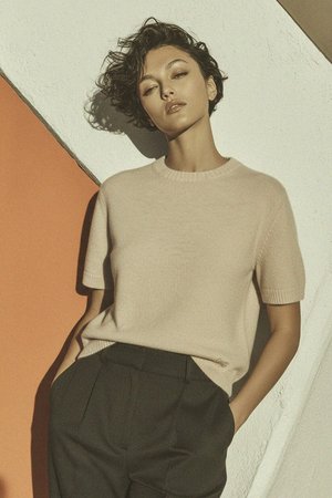 Miękki dzianinowy sweter z krótkim rękawem