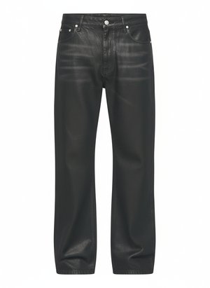 Czarne, powlekane, szerokie dżinsy