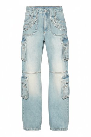 Jeansy cargo typu baggy light wash