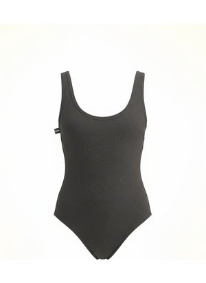 Czarny, jednoczęściowy kostium kąpielowy z teksturą paisley